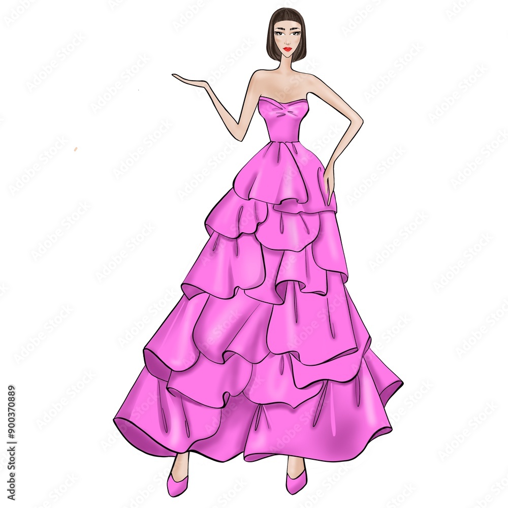 Fototapeta premium Fashion Event Illustration on a white background Woman in an evening dress. 