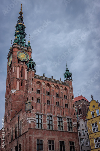 Gdansk, Poland - May 25 2024 "The old town architecture during morning rain"