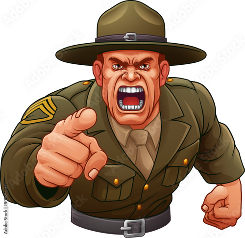 An angry drill instructor or sergeant bootcamp army soldier cartoon character