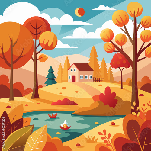 autumn landscape with house