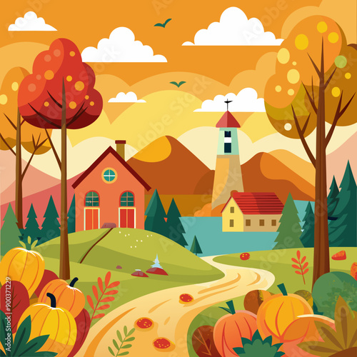autumn landscape with house