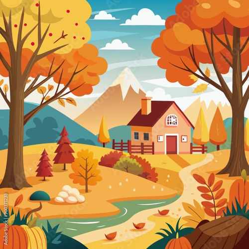 autumn landscape with house