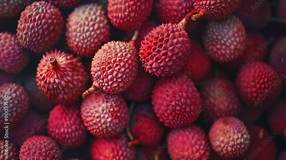 Close-Up of Fresh Red Lychees with a Delicate Texture. Close-Up of Fresh Red Lychees with a Delicate Texture.