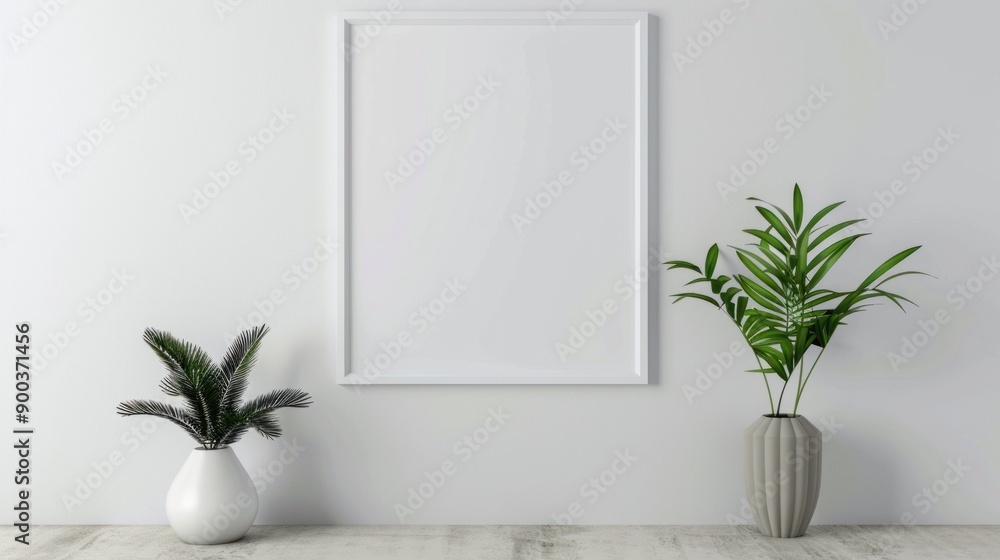 Empty Frame Mockup with Plants in Minimalist Interior Empty Frame Mockup with Plants in Minimalist Interior