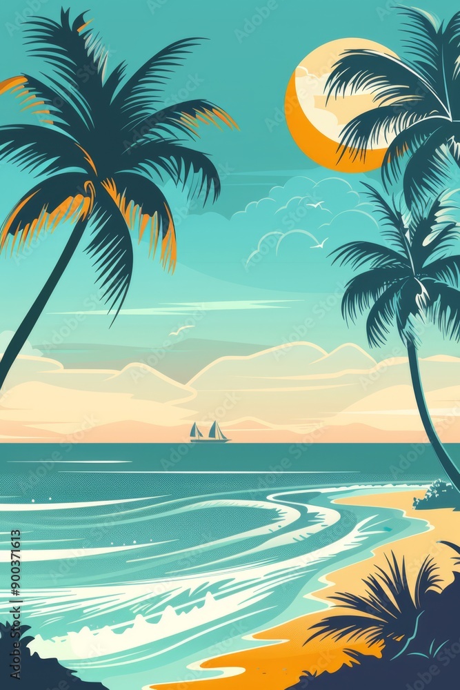 Fototapeta premium Poster sleek vacation illustration, flat design