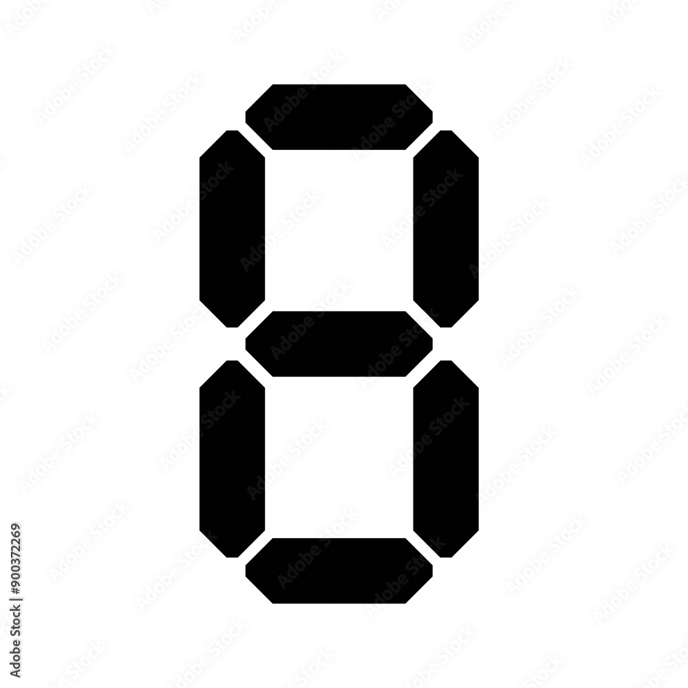 digital 7-Segment number Showing 8 in Black color with White Background digital 7-Segment number Showing 8 in Black color with White Background