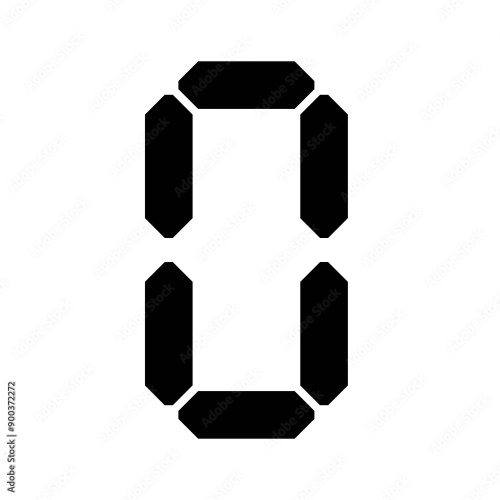 digital 7-Segment number Showing 0 in Black color with White Background digital 7-Segment number Showing 0 in Black color with White Background