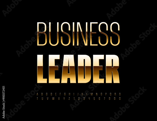 Vector trendy sign Business Leader. Slim Gold Font. Premium Alphabet Letters and Numbers set.