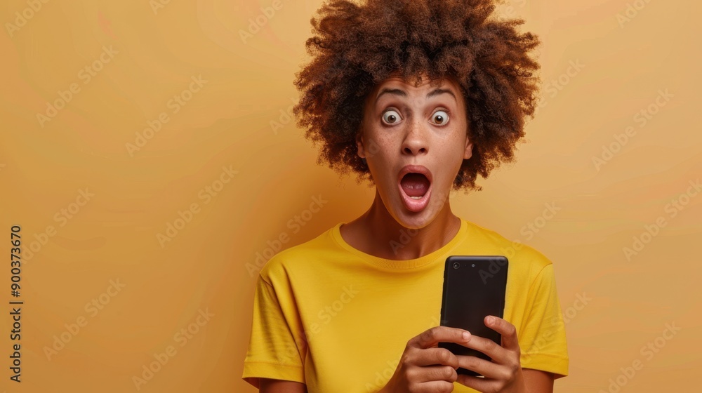 The surprised woman with phone The surprised woman with phone
