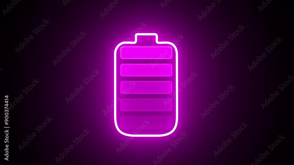 Neon purple battery fast charging animation, Glowing animated battery icon. Charger, running from low to full cell phone battery. Neon purple battery fast charging animation, Glowing animated battery icon. Charger, running from low to full cell phone battery.
