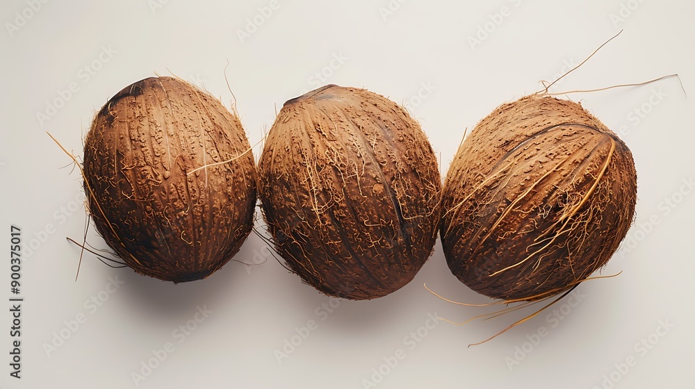Three Whole Coconuts on a White Background. Three Whole Coconuts on a White Background.