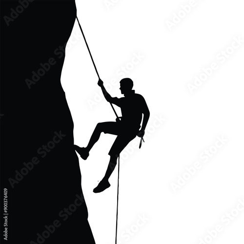 Cliff Climber Silhouette Vector Art Style on White background