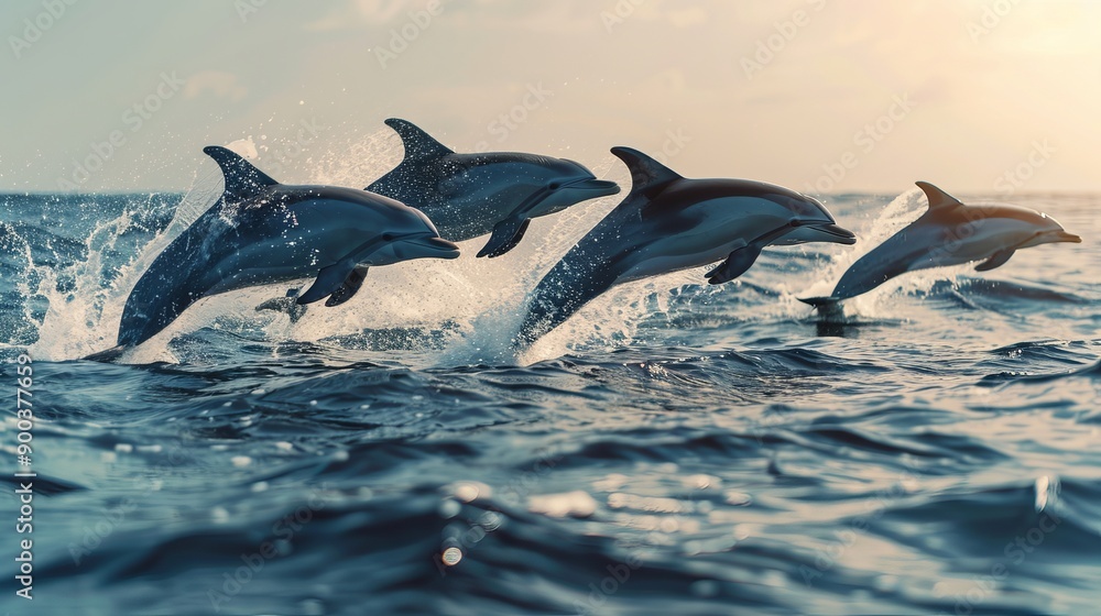 Naklejka premium Group of dolphins jumping from the sea