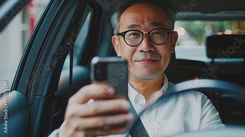 The man taking selfie in car photo