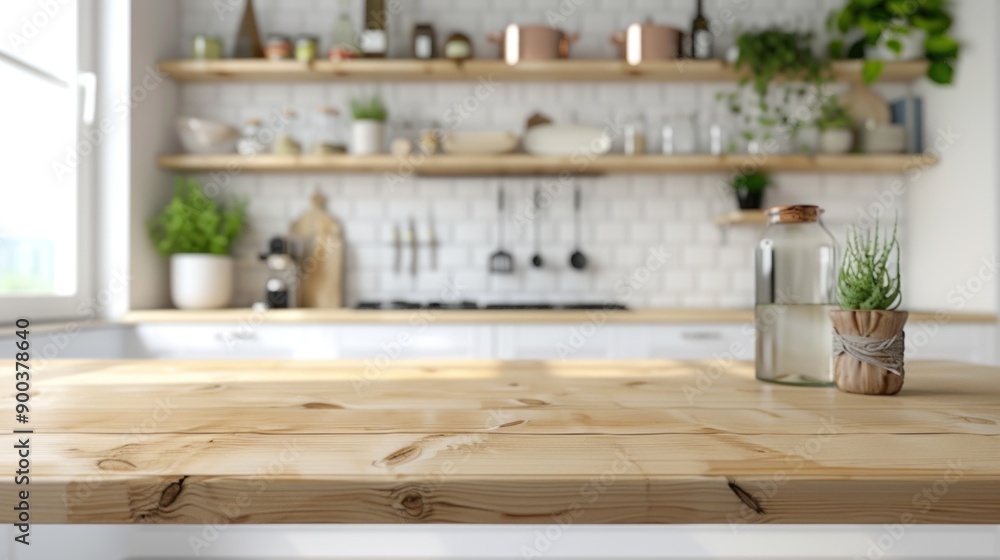 Wooden Tabletop in a Modern Kitchen