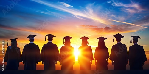 Graduates Silhouettes at Sunset. photo