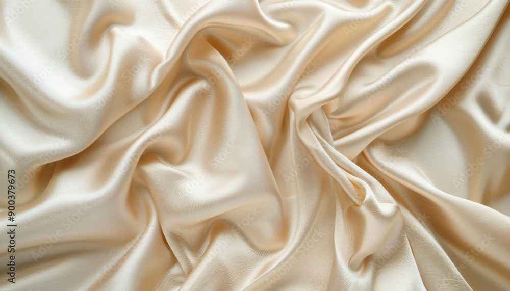 A closeup view of a creamy satin fabric draped in gentle folds A closeup view of a creamy satin fabric draped in gentle folds