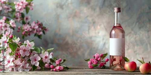 Spring Cherry Blossoms on Rustic Wooden Table photo