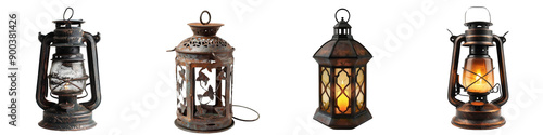 Collection of classic lanterns isolated on transparent or white background