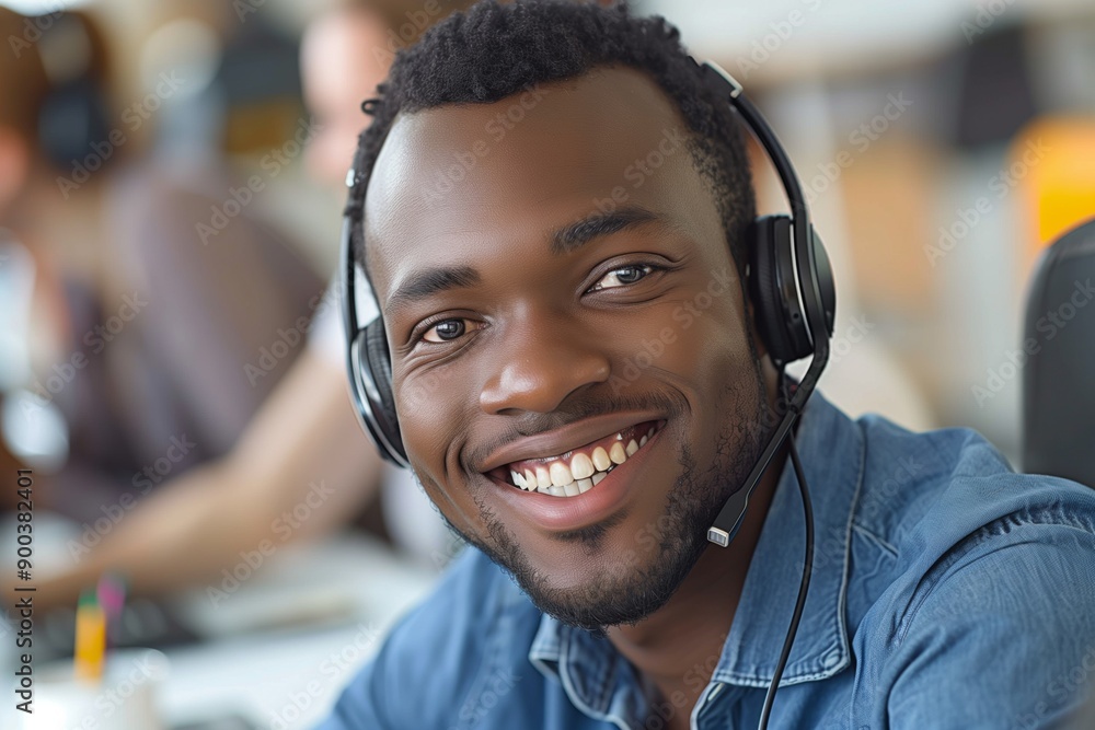 Smiling African American Male at Customer Service Desk Smiling African American Male at Customer Service Desk