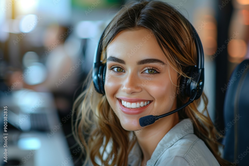 Male Call Center Agent Smiling with Headset Male Call Center Agent Smiling with Headset