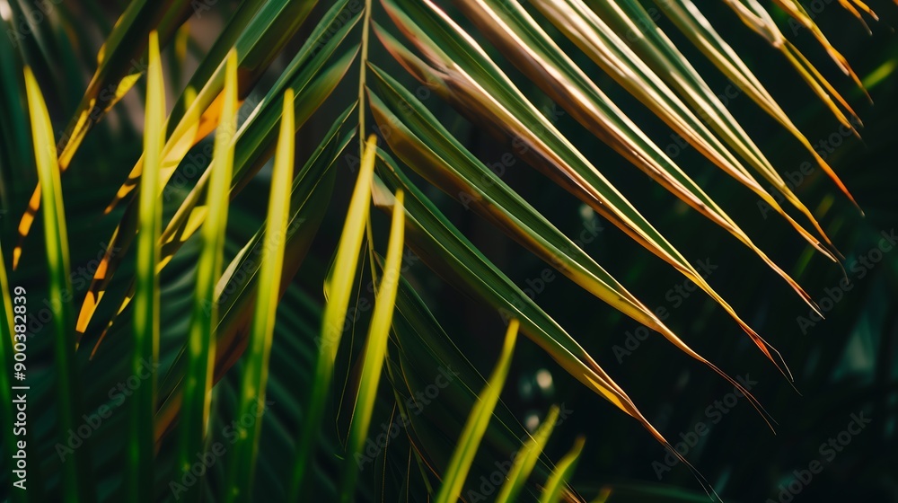 Obraz premium close-up of tropical palm leaves with sunlight