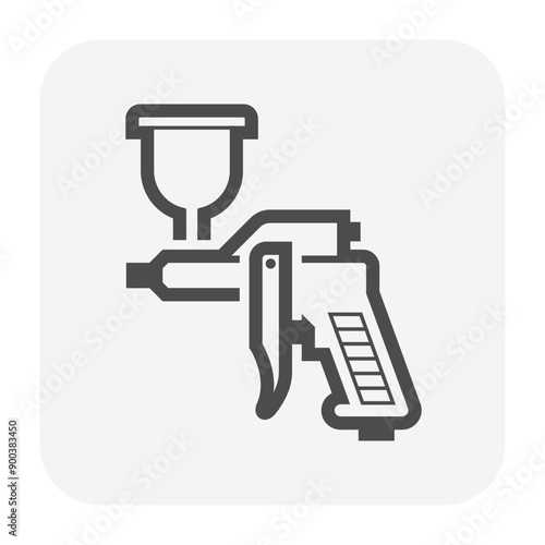 Spray paint, airbrush gun vector icon. Sprayer kit tool for painter or professional to graffiti painting artwork, color paint or coating on auto car, furniture cabinet, house by air pressure.