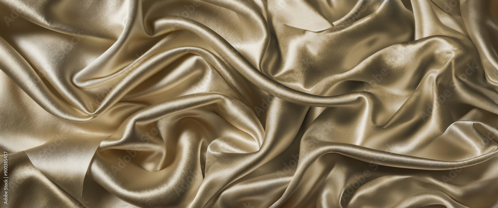 Fototapeta premium Shiny gold silk fabric forming an elegant banner background