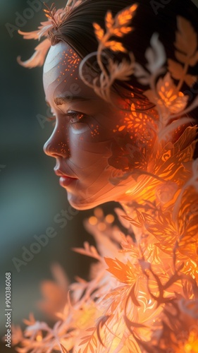 Artistic side profile of a woman with floral elements