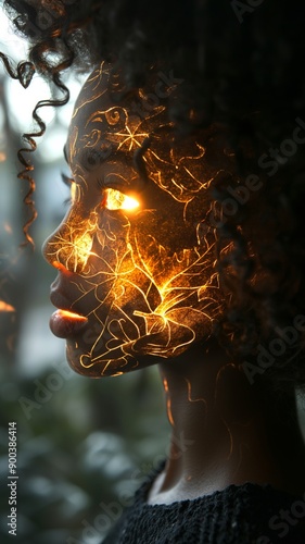 Portrait of a woman with glowing face art