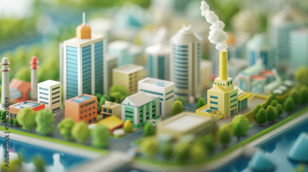 Sustainable City Model showcasing Eco-Friendly Urban Planning, Renewable Energy, and Industrial Pollution - Environmental Concept Sustainable City Model showcasing Eco-Friendly Urban Planning, Renewable Energy, and Industrial Pollution - Environmental Concept