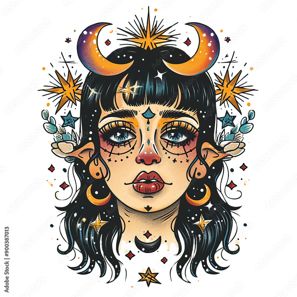 Celestial Witchy Tattoo Flash Artwork Celestial Witchy Tattoo Flash Artwork