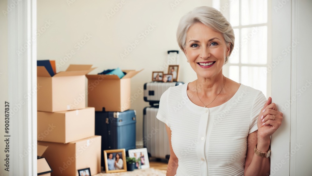 Happy mature woman is starting a new life in a new home Happy mature woman is starting a new life in a new home