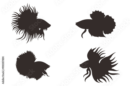 bettafish silhouette. Set. Vector illustration isolated on white background
