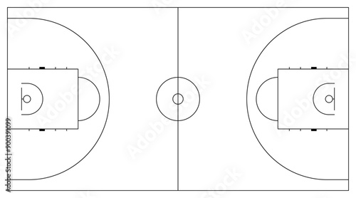 Basketball court line style. Basketball Arena. Basketball Court Flat Icon. Basket ball field playground stadium league scheme, layout. Vector