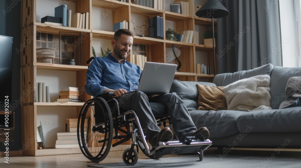 The man in wheelchair working The man in wheelchair working
