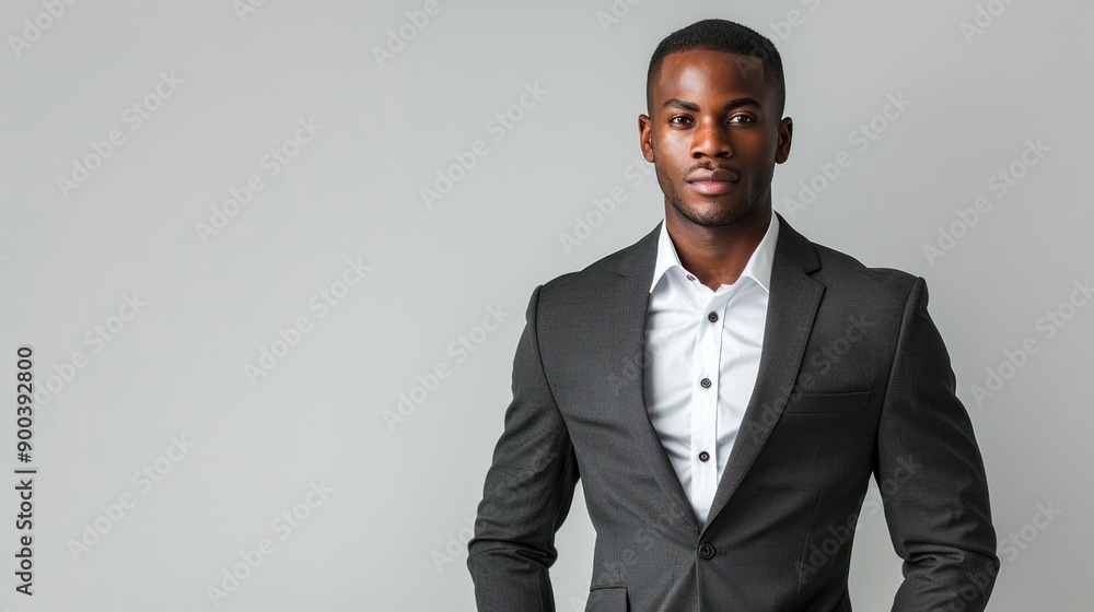 A confident man in a tailored business suit, standing against a white background with a determined expression A confident man in a tailored business suit, standing against a white background with a determined expression