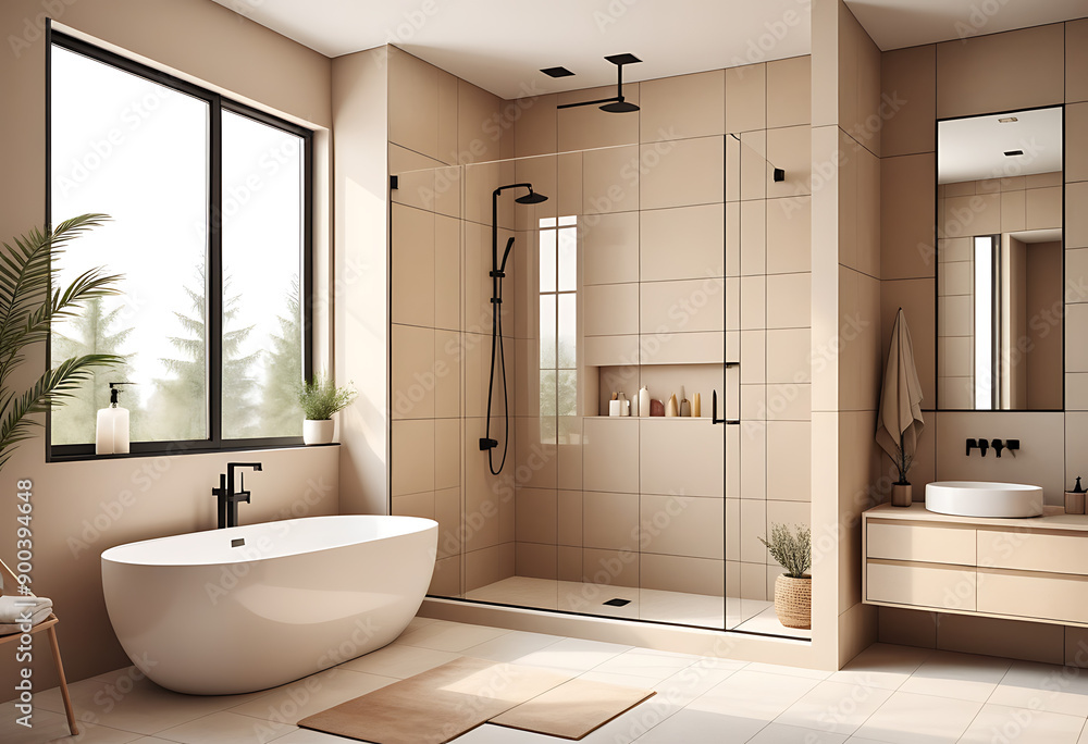 beige home bathroom interior glass shower window mockup wall high resolution high details vibrant beige home bathroom interior glass shower window mockup wall high resolution high details vibrant