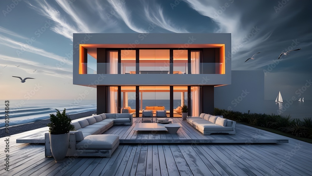 Generative AI image of a sleek and modern exterior house.generative.ai Generative AI image of a sleek and modern exterior house.generative.ai