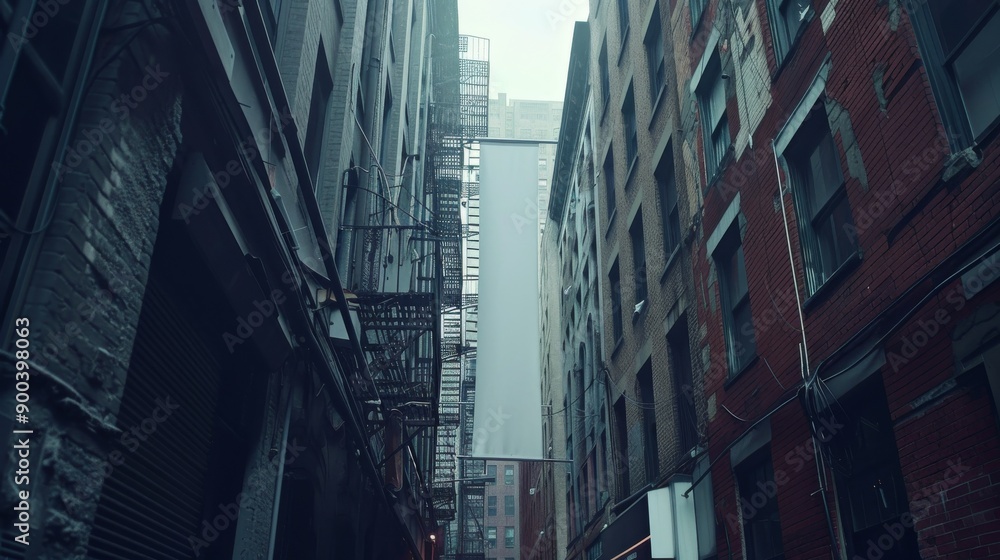 Fototapeta premium Urban Alleyway with Fire Escapes in Modern City at Daylight