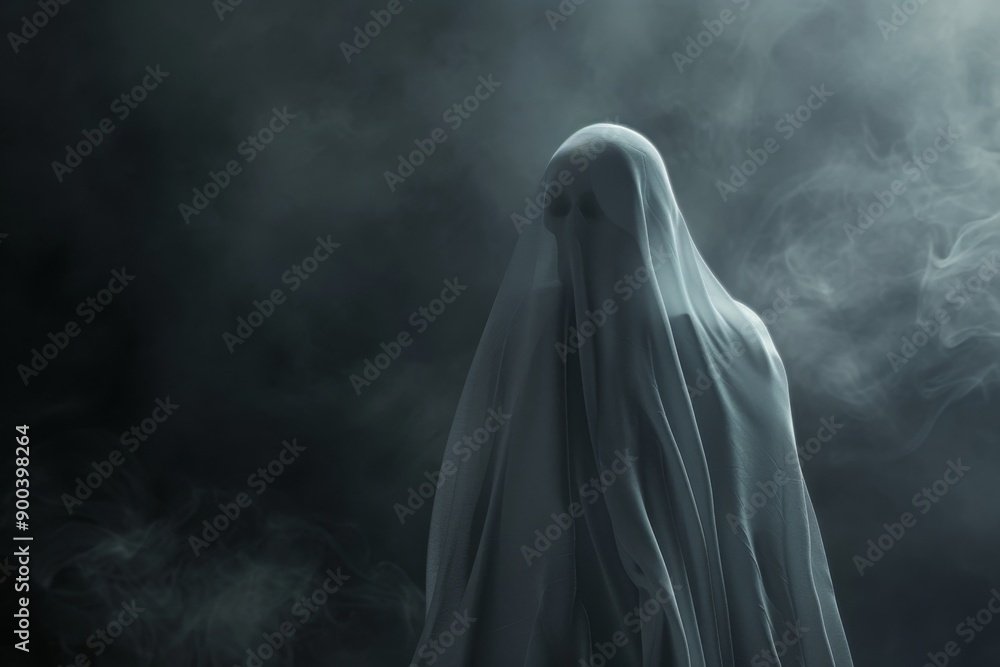 Halloween ghost in the black background with smoke Halloween ghost in the black background with smoke