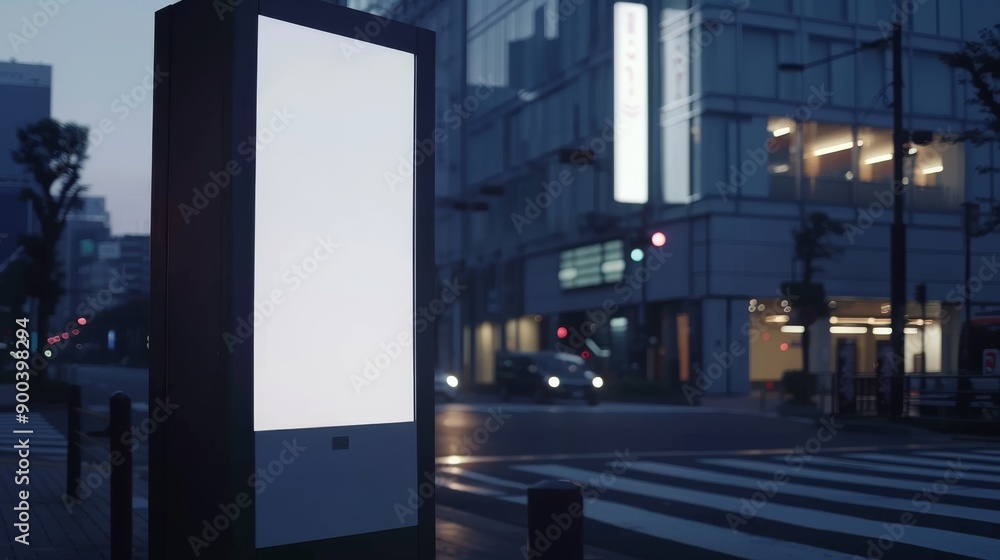 Blank Digital Billboard on City Street at Night. Urban Advertising Mockup Blank Digital Billboard on City Street at Night. Urban Advertising Mockup