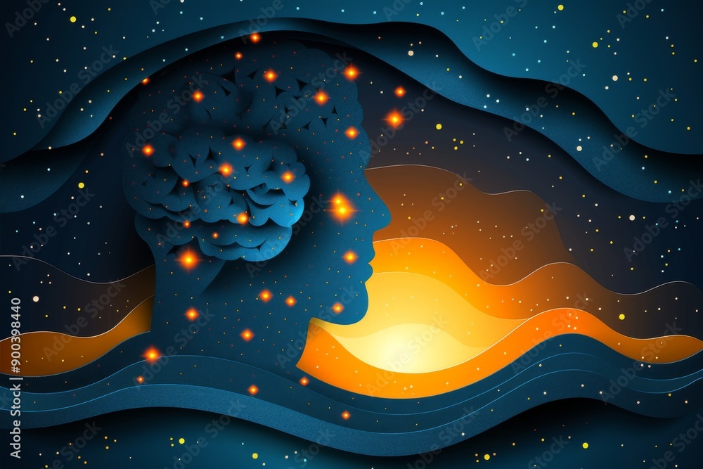 Cosmic brain with wavy layers shades of blue and yellow detailed and imaginative conceptual and artistic design digital illustration Cosmic brain with wavy layers shades of blue and yellow detailed and imaginative conceptual and artistic design digital illustration