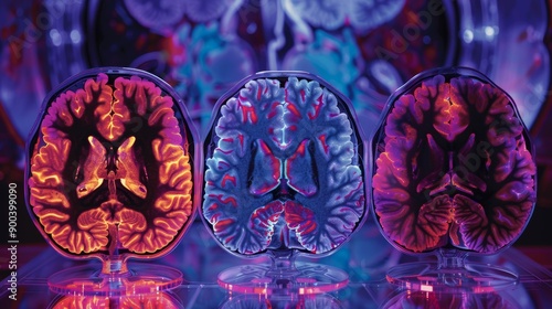 Illuminated Human Brain Scans in Vibrant Colors Showcasing Neural Activity