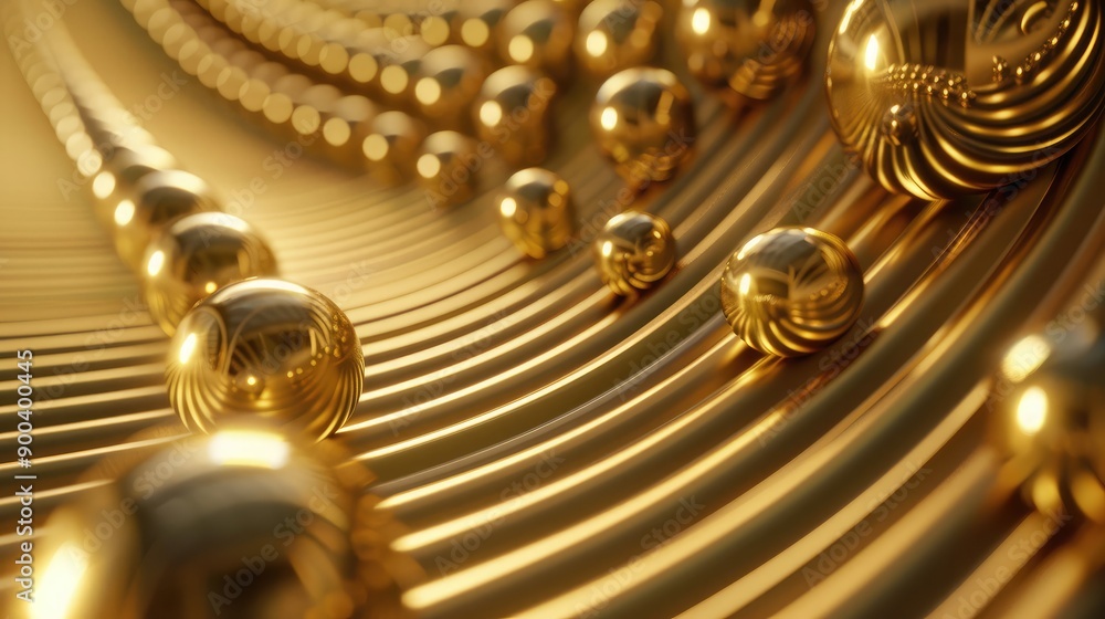 3D golden spheres arranged in a dynamic pattern, representing luxury and elegance 3D golden spheres arranged in a dynamic pattern, representing luxury and elegance