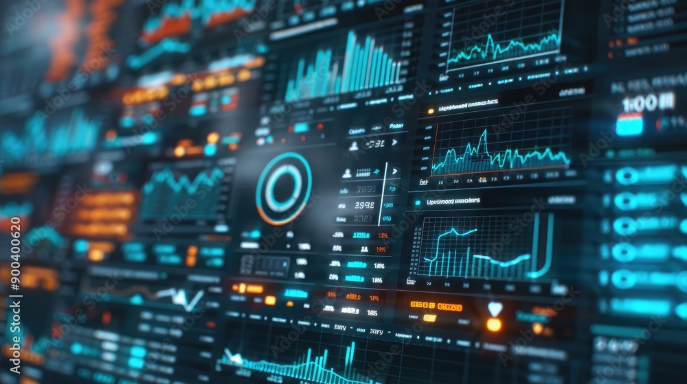 3D model of a financial dashboard with interactive elements, symbolizing financial analytics. 3D model of a financial dashboard with interactive elements, symbolizing financial analytics.