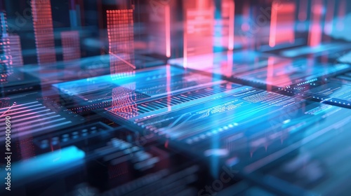 Wallpaper Mural 3D model of financial documents with holographic overlays, illustrating business reports. Torontodigital.ca