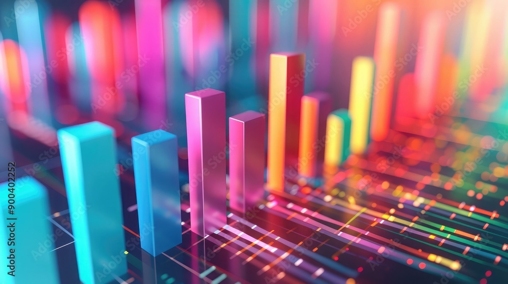 Abstract 3D bar graph with colorful segments, highlighting business metrics and KPIs. Abstract 3D bar graph with colorful segments, highlighting business metrics and KPIs.
