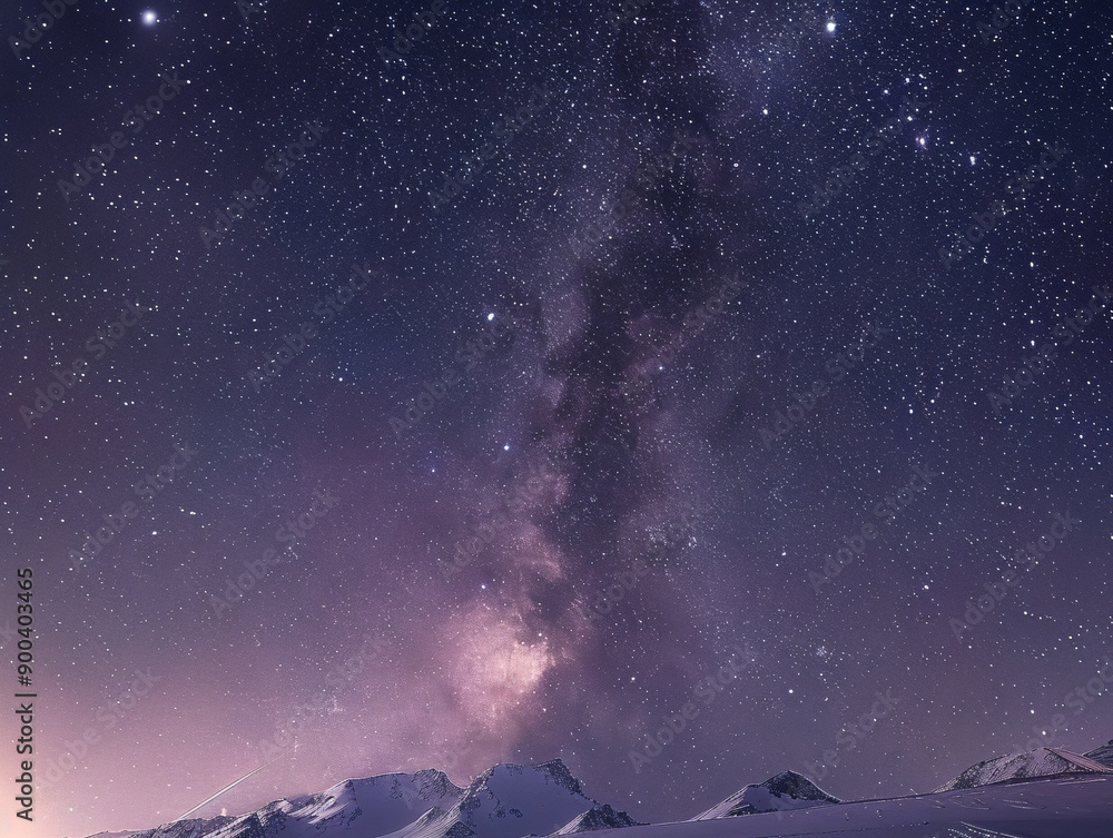 Starry sky distant view of the milky sky a snowy mountain backdrop. Starry sky distant view of the milky sky a snowy mountain backdrop.