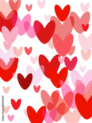 Red hearts confetti. Scatter cornered border on white valentine background.